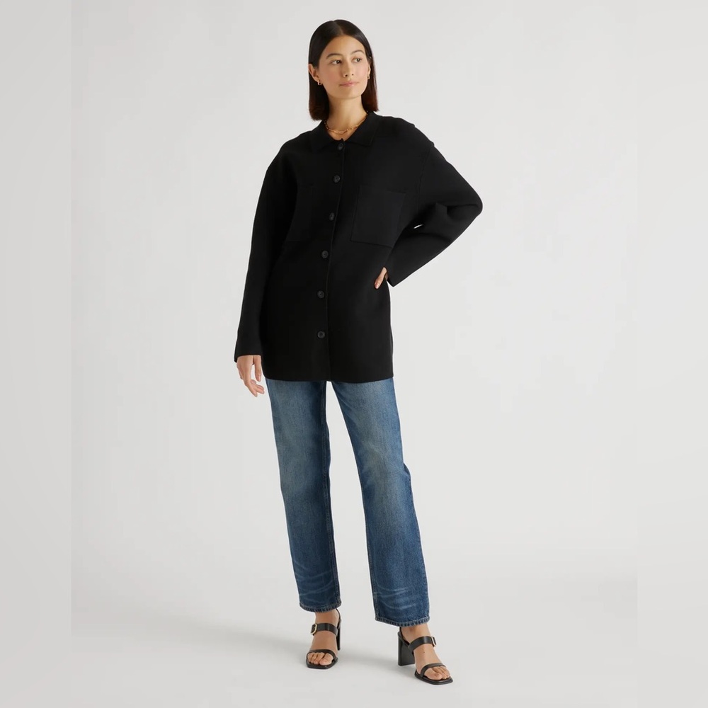 Quince Black Eco Knit Milano Stitch Oversize Shirt Jacket Sz L NWT